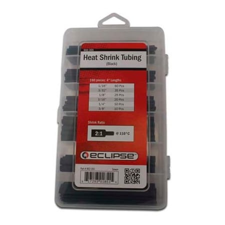 Eclipse Enterprises Heat Shrink Tube, 1/16 in, 3/32 in, 1/8 in, 3/16 in, 1/4 in, 3/8 in, Black, 4 in 902-355